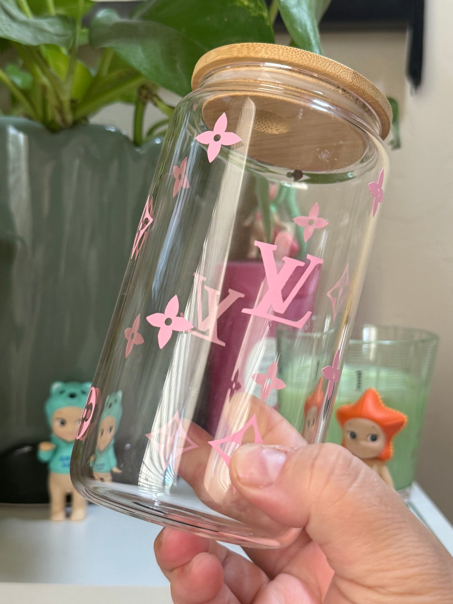 LV Inspired Glass Cup