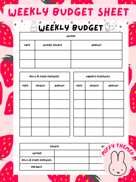 Weekly Budgeting Sheet- DIGITAL DOWNLOAD