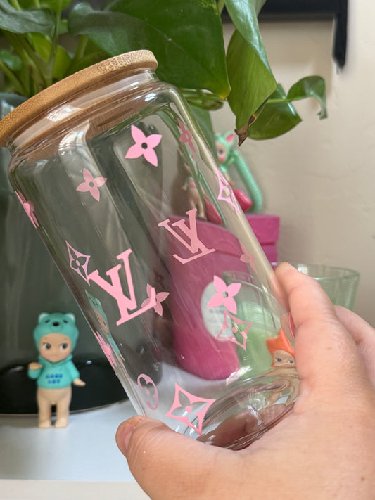 LV Inspired Glass Cup